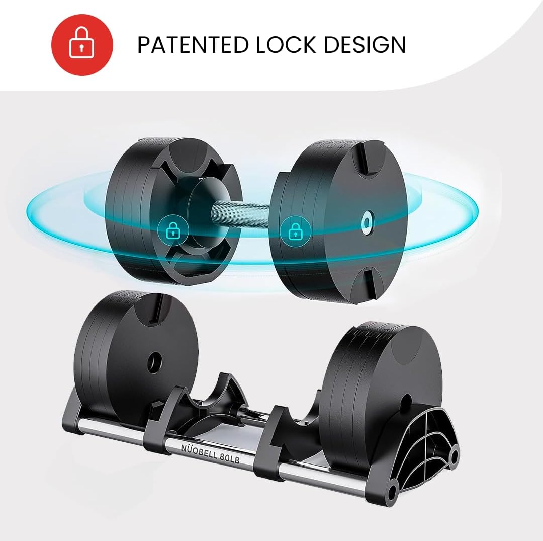 NUOBELL Adjustable Dumbbells Pair 5-80 lbs : the Adjustable Dumbbell Set to Replace 16 Sets of Dumbbells.