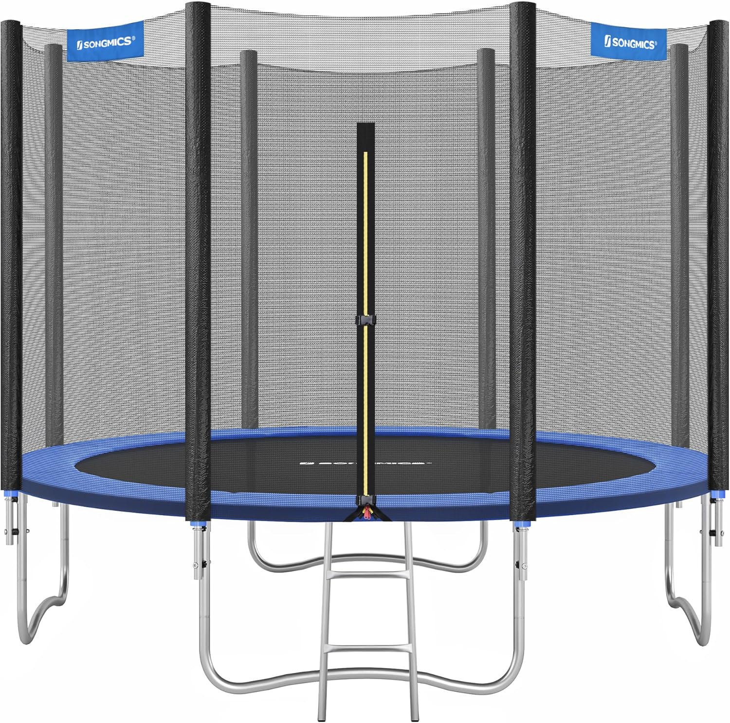 SONGMICS Trampolin Outdoor Ø 305 cm. rundes Gartentrampolin mit Randabdeckung. mit Sicherheitsnetz. mit Leiter und gepolsterten Stangen