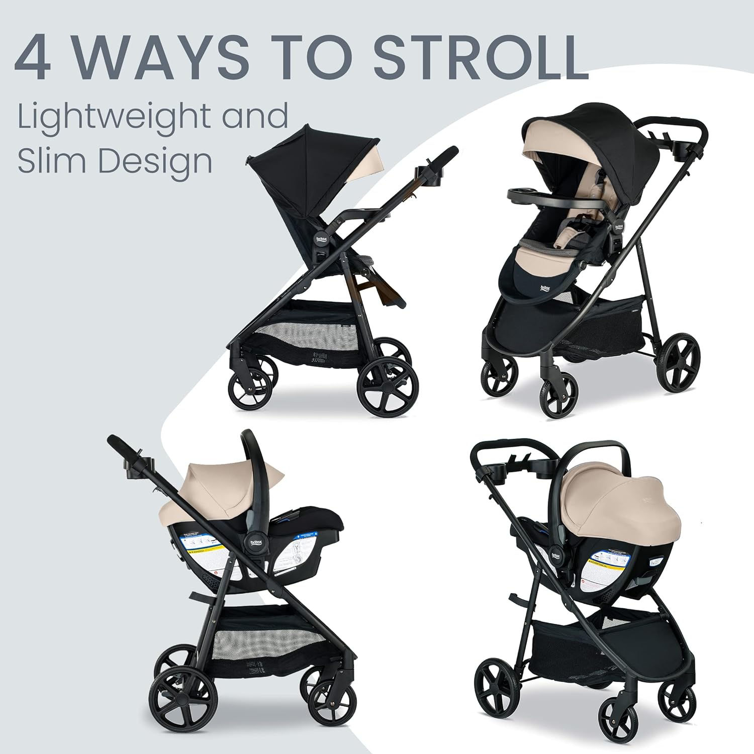 Britax Willow Brook S+ Baby Travel System, Infant Car Seat and Stroller Combo with Alpine Base, ClickTight Technology, SafeWash Insert and Cover, Sand Onyx
