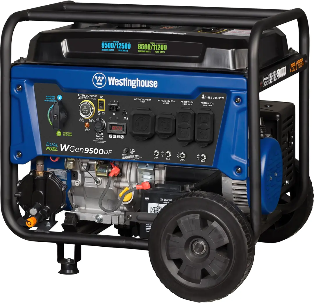 Westinghouse 12500 Watt Dual Fuel Home Backup Portable Generator, Remote Electric Start, Transfer Switch Ready, Gas and Propane Powered