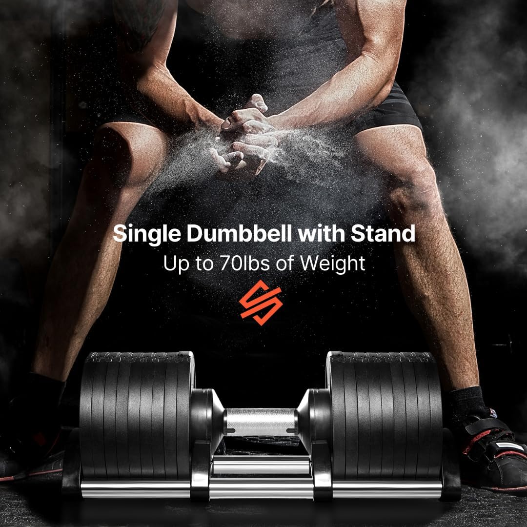 SQUATZ 70lb Adjustable Dumbbell Weight, Fitness Equipment with Anti-Slip Metal Handle, Quick Change Weight Adjustments with Twist Lock Technology, for Full Body Workout and Weightlifting