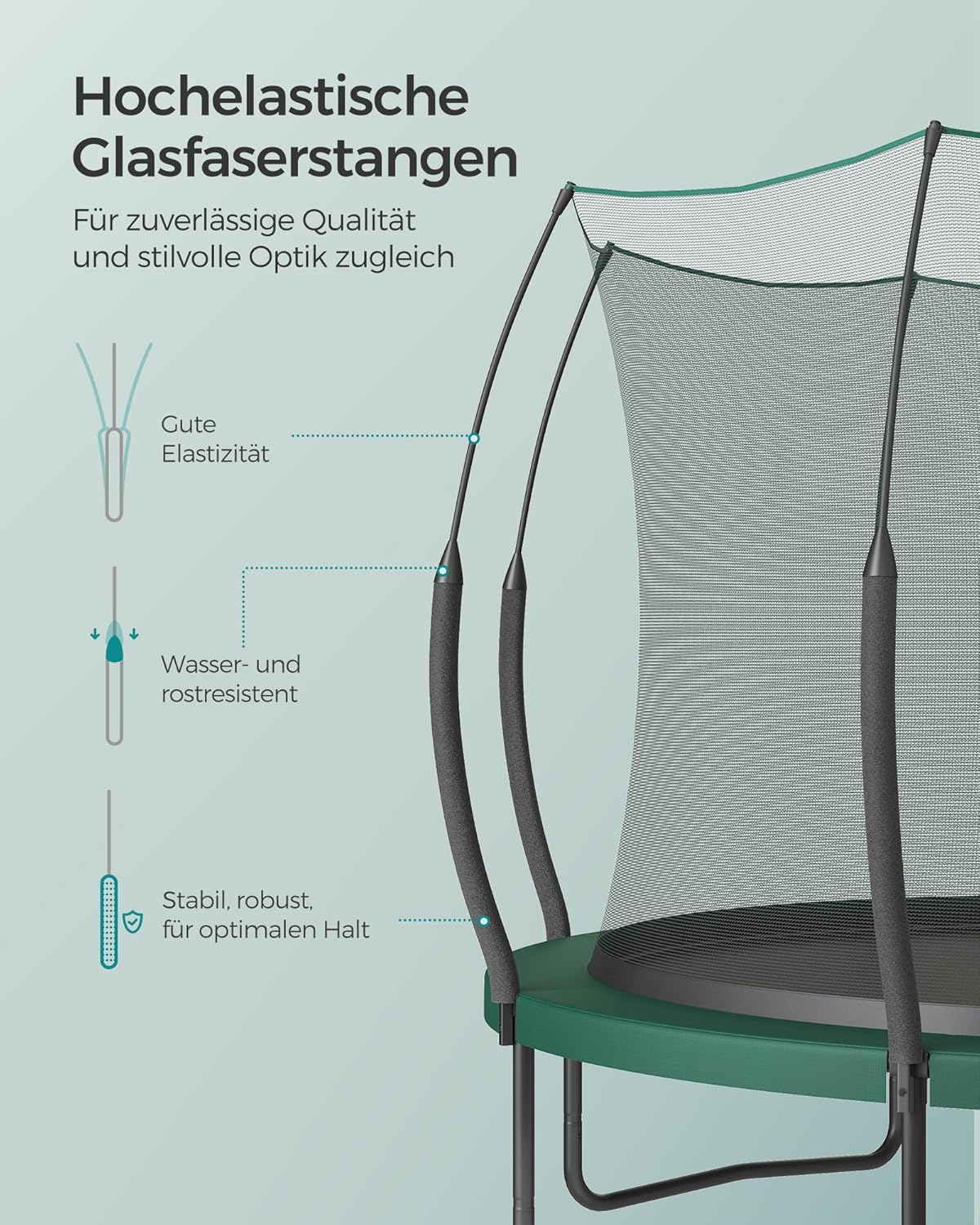 SONGMICS Federloses Trampolin Ø 366 cm. Trampolin Outdoor für Kinder. elastische Seile. Sicherheitsnetz mit Reißverschluss. Glasfaserstangen. sicher. geräuscharm