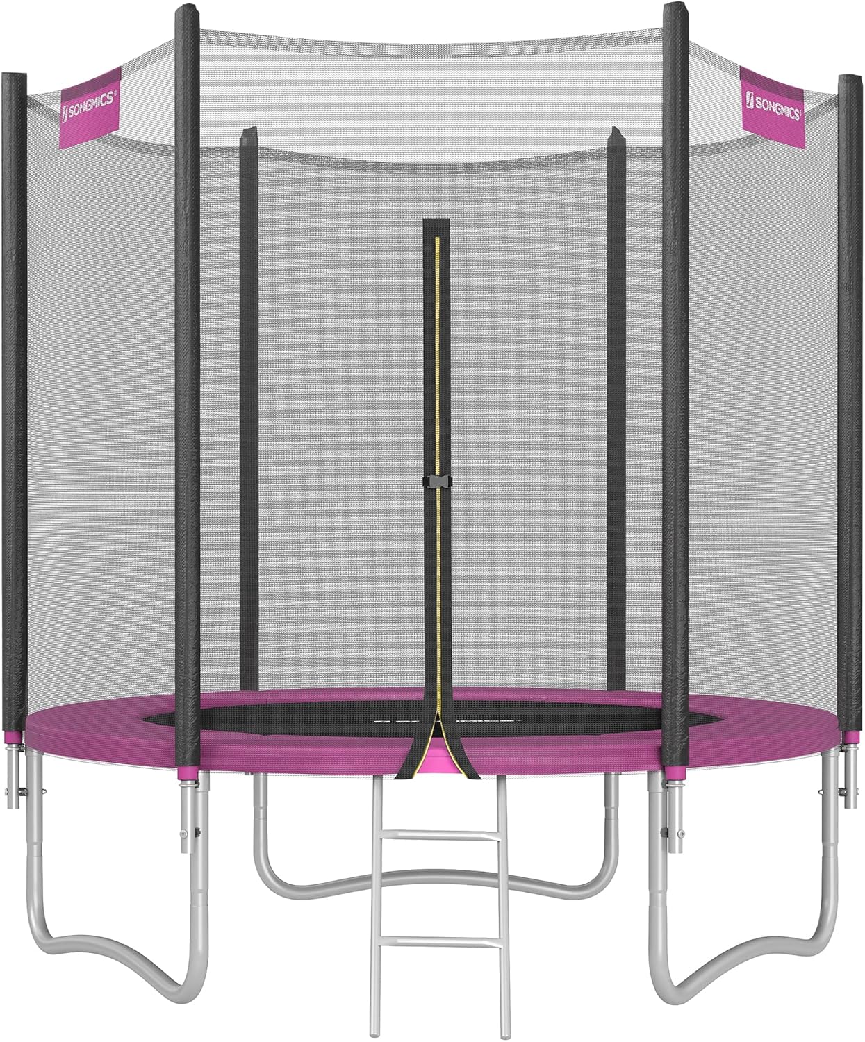 SONGMICS Trampolin Outdoor Ø 183cm. rundes Gartentrampolin mit Randabdeckung. mit Sicherheitsnetz. mit Leiter und gepolsterten Stangen