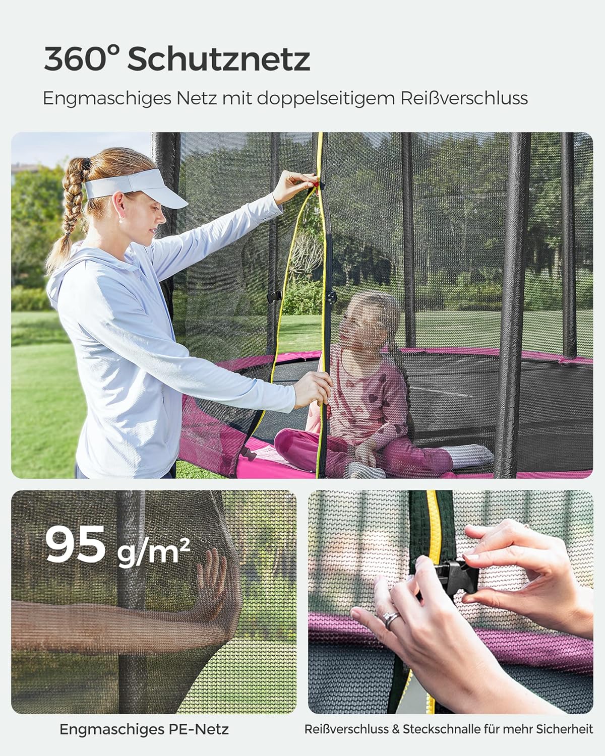 SONGMICS Trampolin Outdoor Ø 366cm. rundes Gartentrampolin mit Randabdeckung. mit Sicherheitsnetz. mit Leiter und gepolsterten Stangen