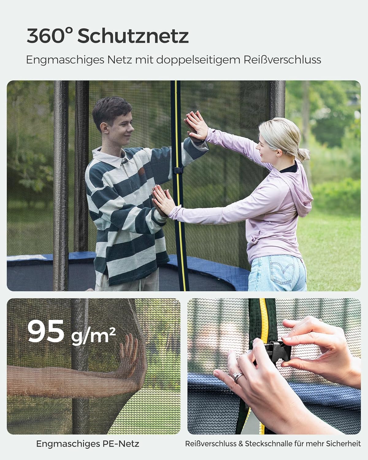 SONGMICS Trampolin Outdoor Ø 183cm. rundes Gartentrampolin mit Randabdeckung. mit Sicherheitsnetz. mit Leiter und gepolsterten Stangen