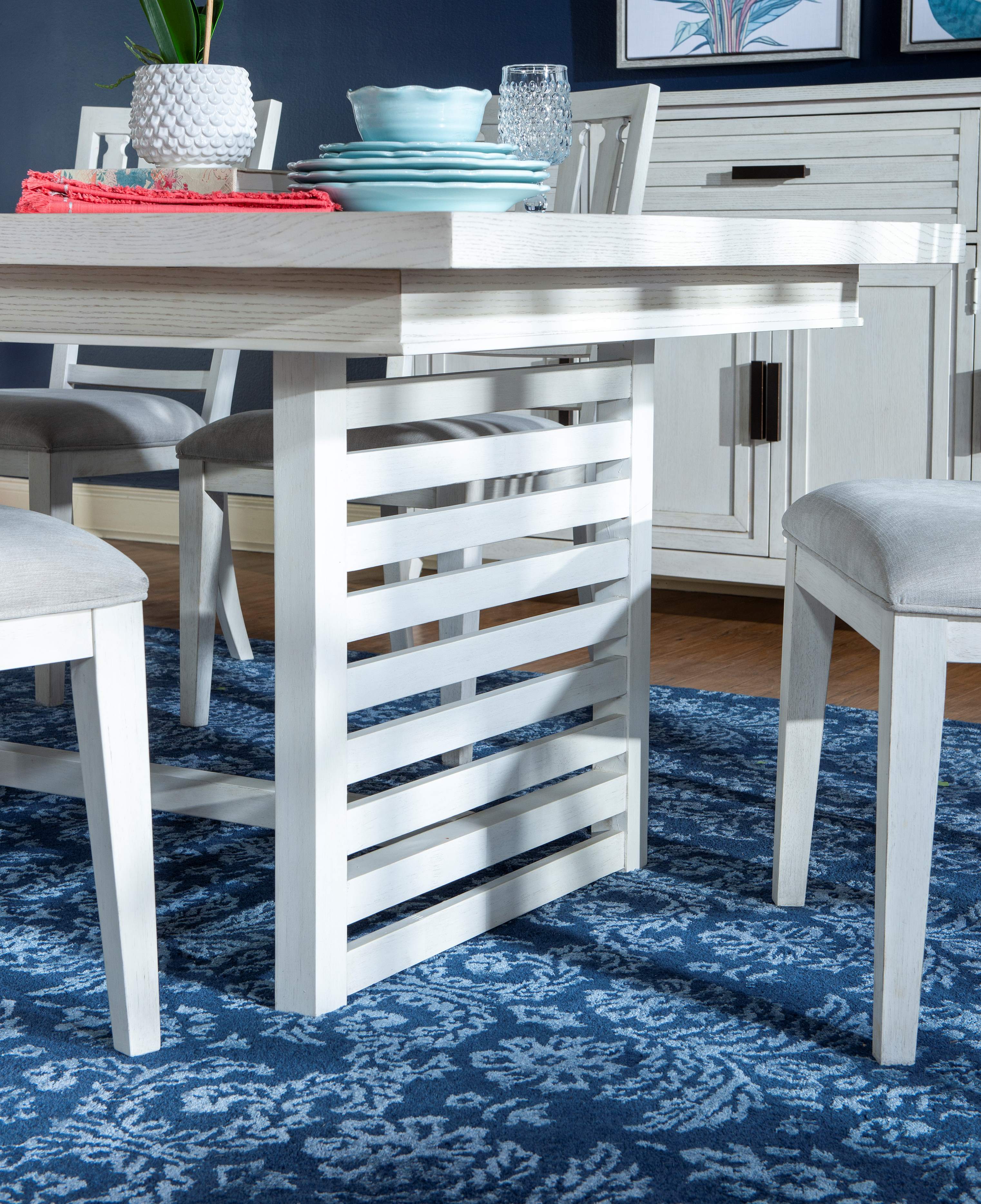 Coastal White Trestle 7-Pc Dining Set (Extendable Table 76-112 +6 Chairs)