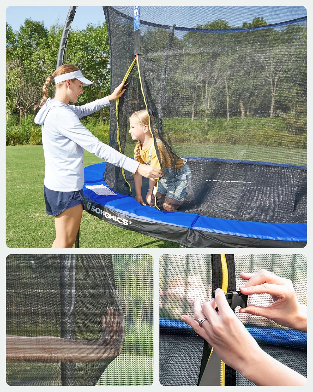 SONGMICS Trampolin Outdoor Ø 366 cm. rundes Gartentrampolin für Kinder mit Sicherheitsnetz. Randabdeckung. Leiter und gepolsterten Stangen
