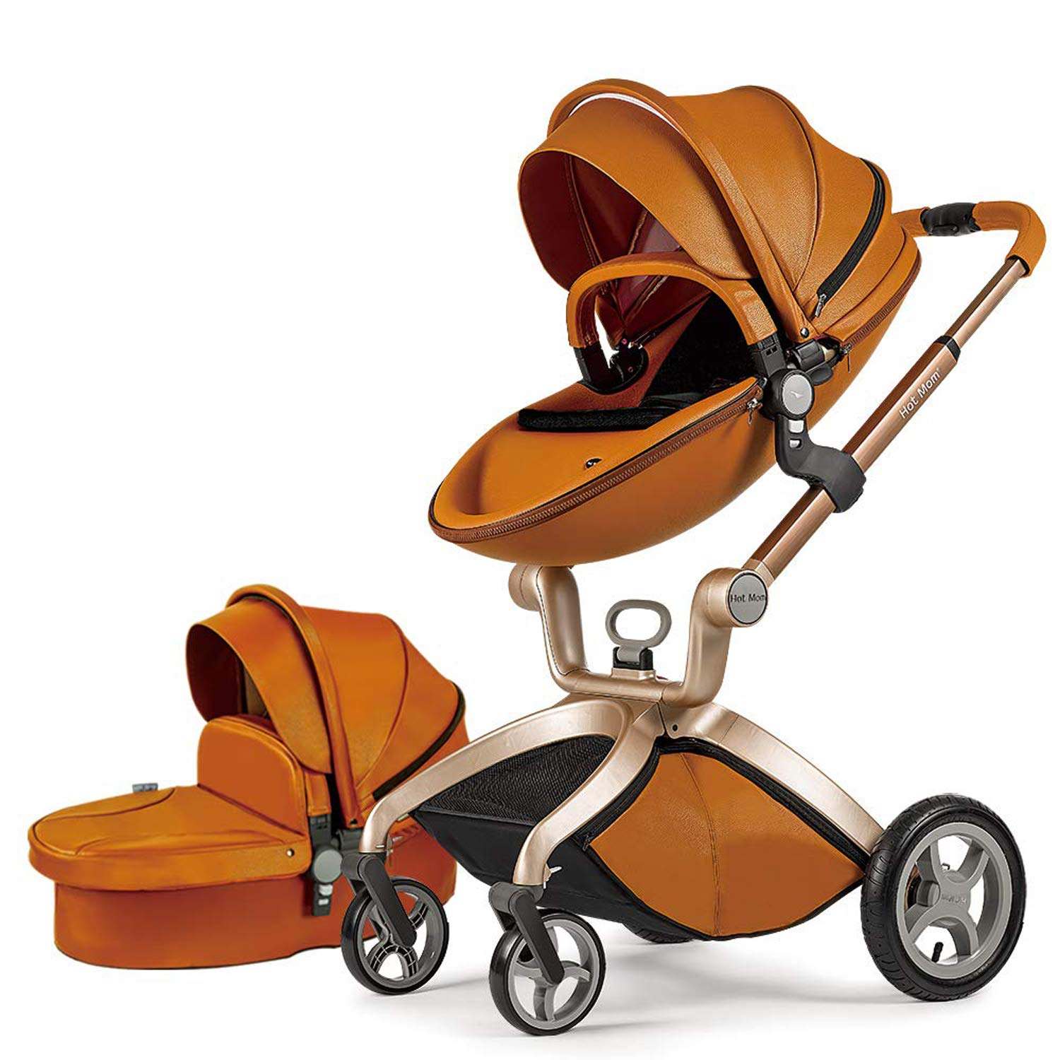 Hot Mom Baby Stroller: Baby Carriage with Adjustable Seat Height Angle and Four-Wheel Shock Absorption,Reversible,High Landscape and Fashional Pram