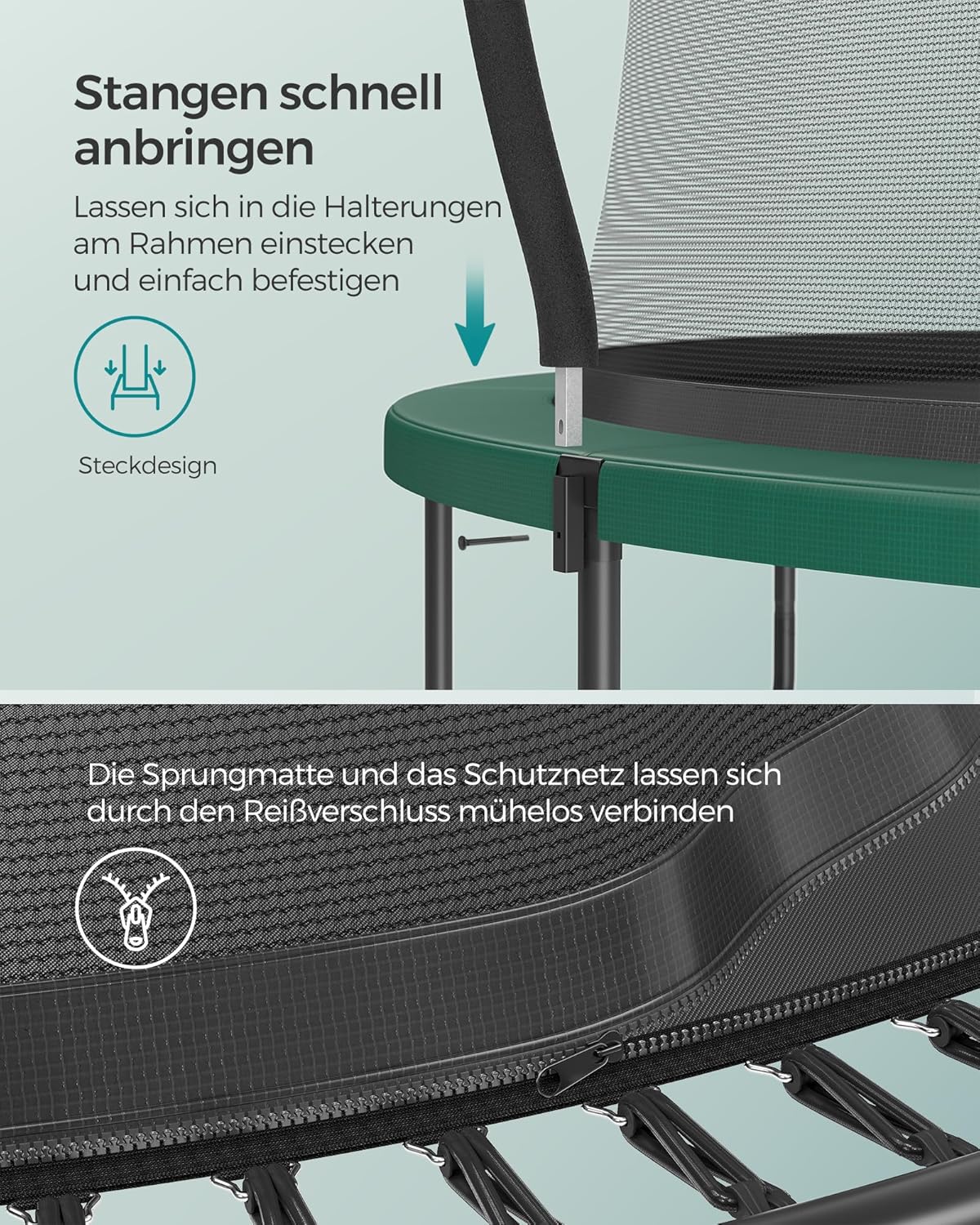 SONGMICS Federloses Trampolin Ø 366 cm. Trampolin Outdoor für Kinder. elastische Seile. Sicherheitsnetz mit Reißverschluss. Glasfaserstangen. sicher. geräuscharm