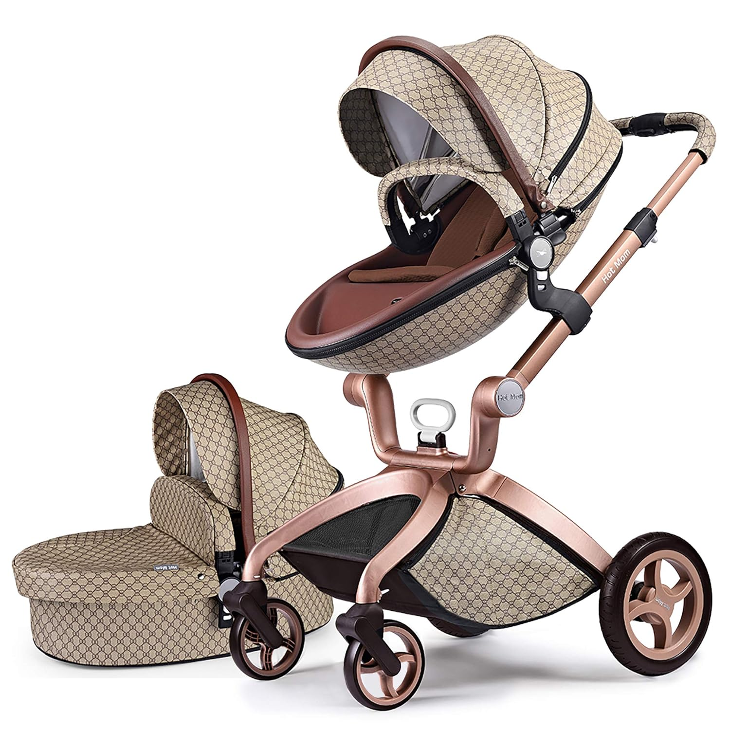 Hot Mom Baby Stroller: Baby Carriage with Adjustable Seat Height Angle and Four-Wheel Shock Absorption,Reversible,High Landscape and Fashional Pram
