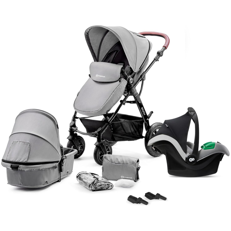 Poussette Kinderkraft Moov + Nacelle + Coque Auto Mink Pro - Grey Melange