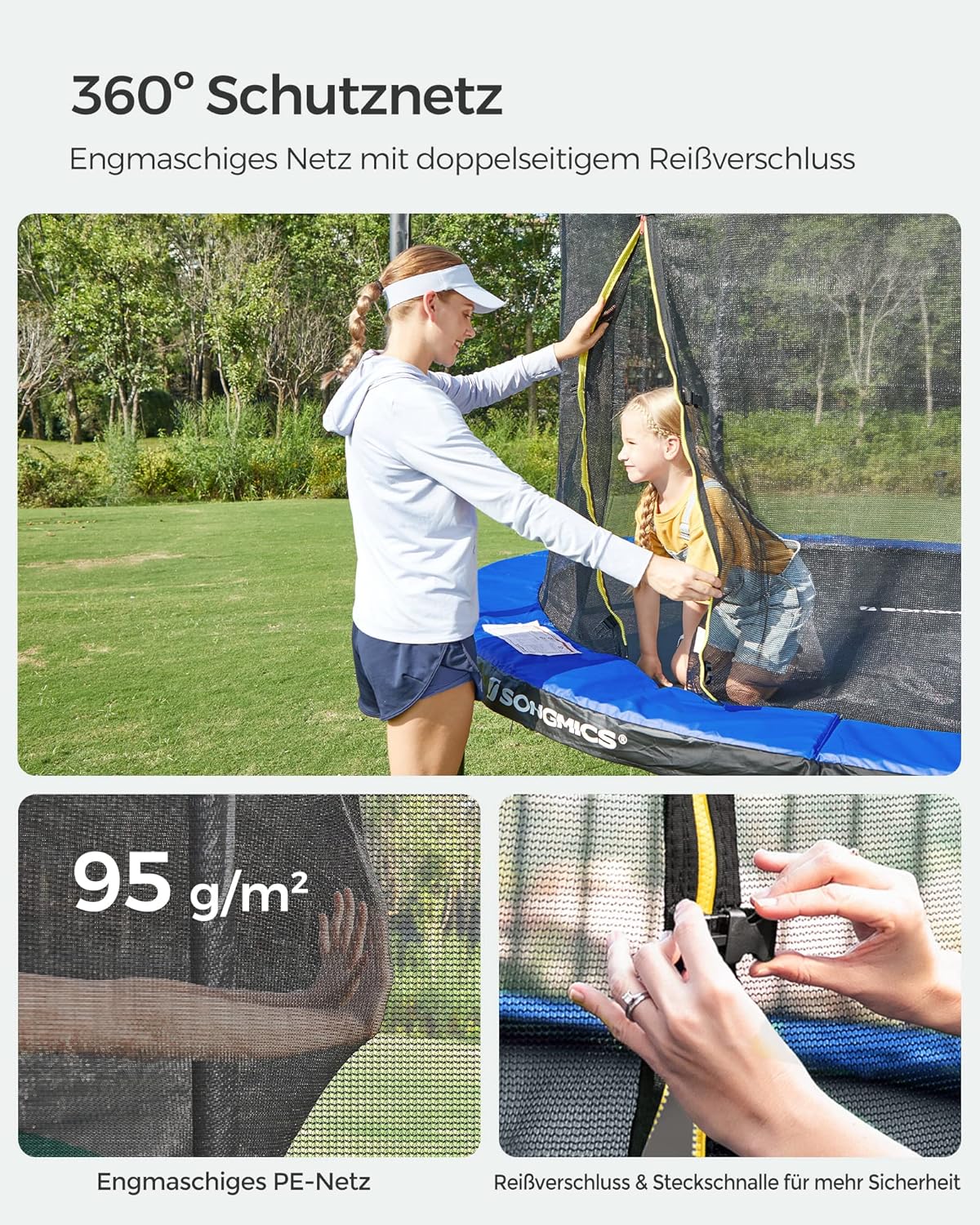 SONGMICS Trampolin Outdoor Ø 366 cm. rundes Gartentrampolin mit Sicherheitsnetz und Leiter. Randabdeckung. gepolstertes Gestell. für Kinder