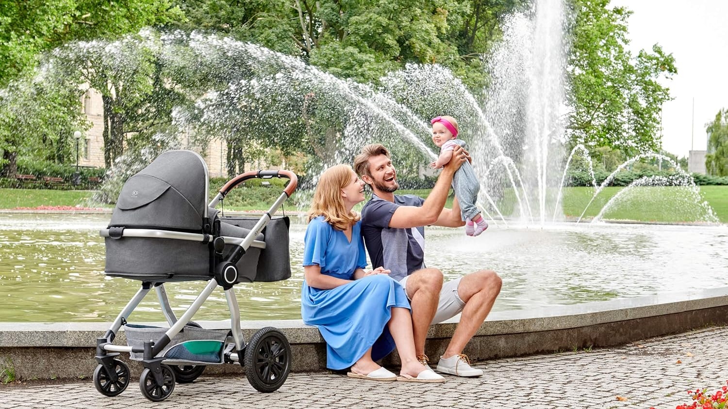 Kinderkraft VEO 3 in 1 Stroller, Combination Stroller, Compact, Pushchair, Pram, Carrycot, With Car Seat, With Accessories, Adapters, 15kg, Gray