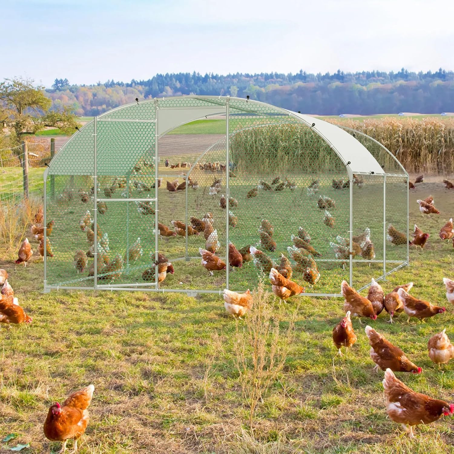 Hühnerstall Metall Freilaufgehege Freigehege. Geflügelstall Kleintiere. Verzinkter Stahlrahmen mit PE Dach. Bogenaufsatz (3x4m)