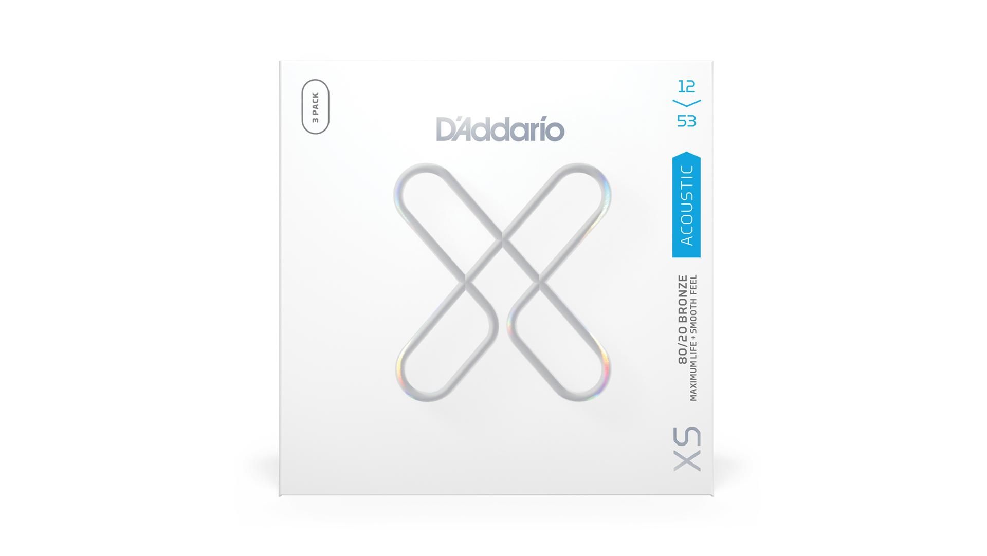 D'Addario 12-53 Regular Light, XS 80/20 Bronze Coated Acoustic Guitar Strings 3-Pack