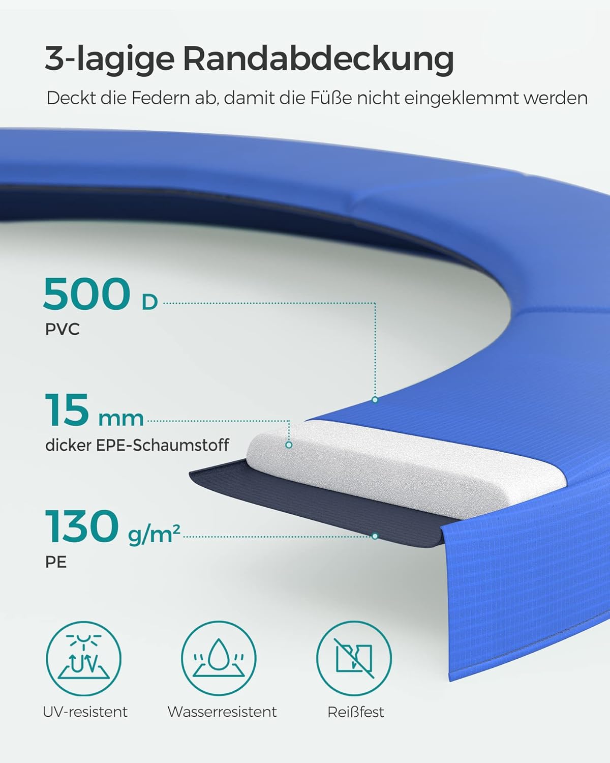 SONGMICS Trampolin Outdoor Ø 183cm. rundes Gartentrampolin mit Randabdeckung. mit Sicherheitsnetz. mit Leiter und gepolsterten Stangen