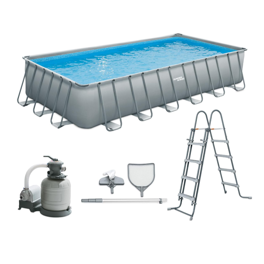 Summer Waves Frame Pool Complete Set. Rectangular 732 x 366 x 132 cm. Grey