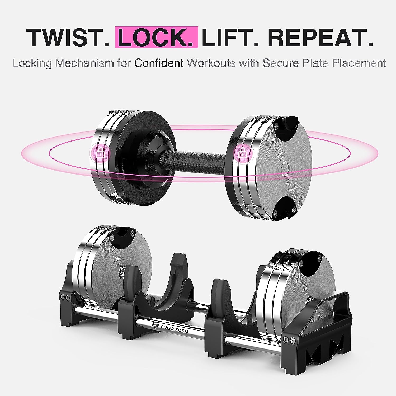 Finer Form Adjustable Dumbbells 5-32.5 LBs. Go Up Or Down in 2.5 LB Increments with These Adjustable Weights
