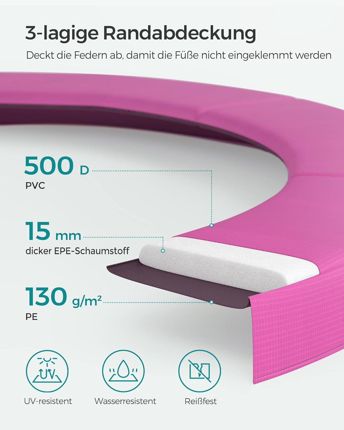 SONGMICS Trampolin Outdoor Ø 366cm. rundes Gartentrampolin mit Randabdeckung. mit Sicherheitsnetz. mit Leiter und gepolsterten Stangen