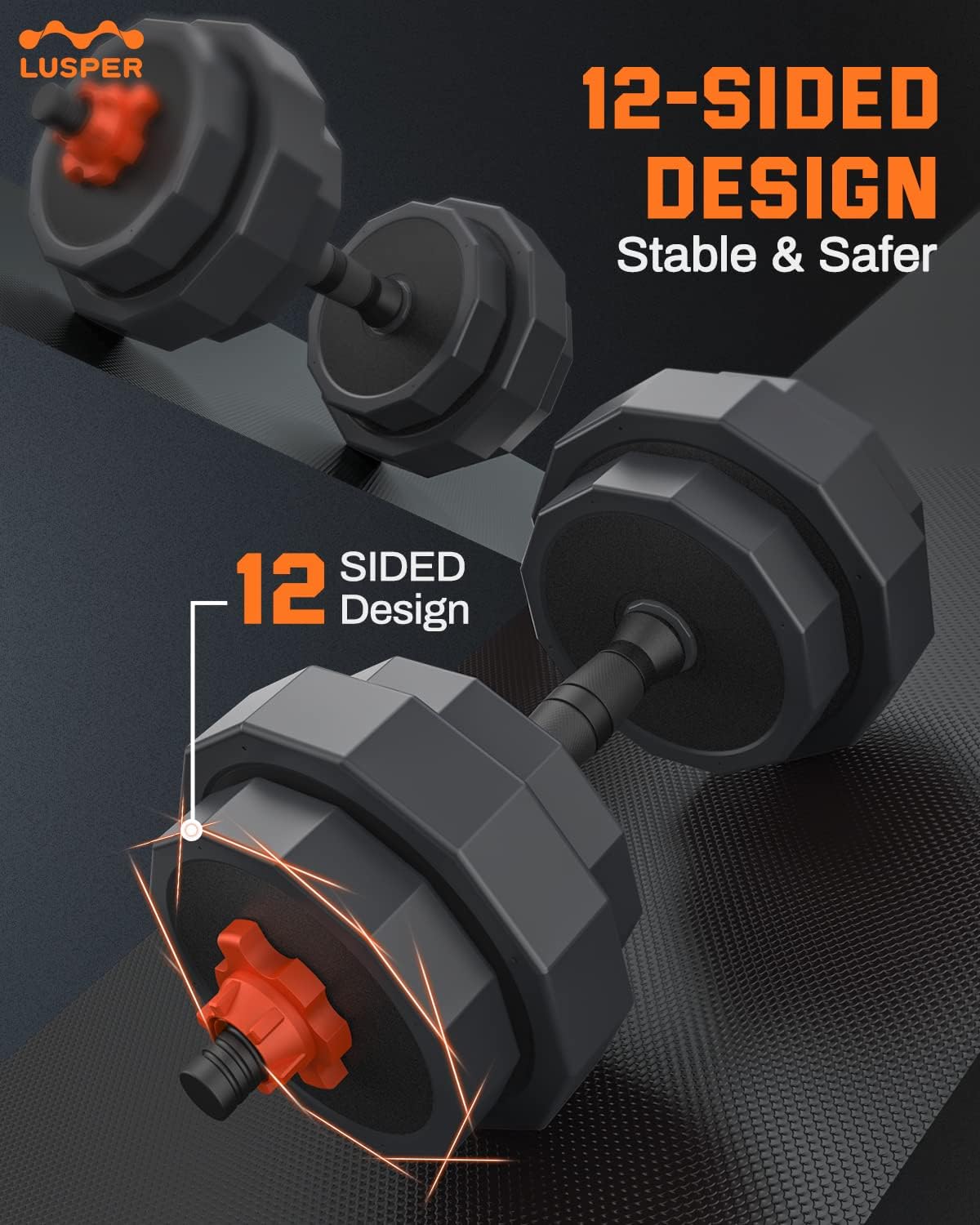 Lusper Adjustable Weights Dumbbells Set, 44LB/55LB/66LB Free Weights, 3 in 1 Mutiweight Dumbbell/Barbell/Kettlebell with Connector, Versatile Weight Set for Home Gym