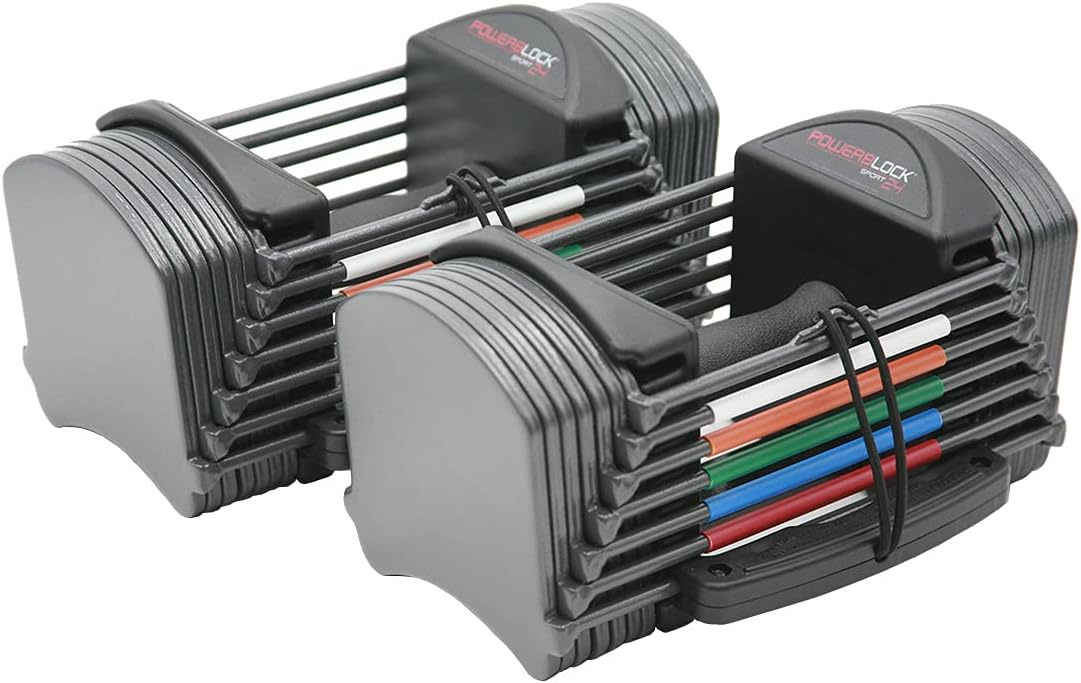 PowerBlock Sport 24 Adjustable Dumbbells, Sold in Pairs, 3-24 lb. Dumbbells, Durable Steel Build, Innovative At Home Workout Equipment, All-in-One Exercise Dumbbells, Strength Training Grey