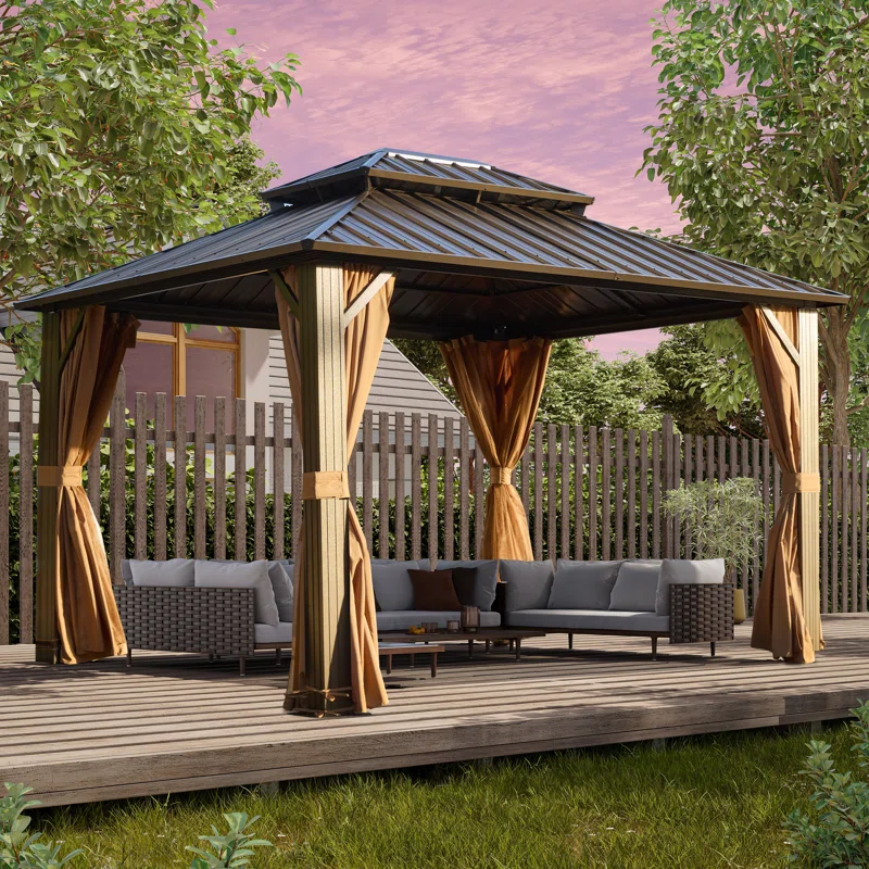 Outdoor Patio Gazebo. Hardtop Gazebo with Galvanized Steel Roof and Aluminum Frame