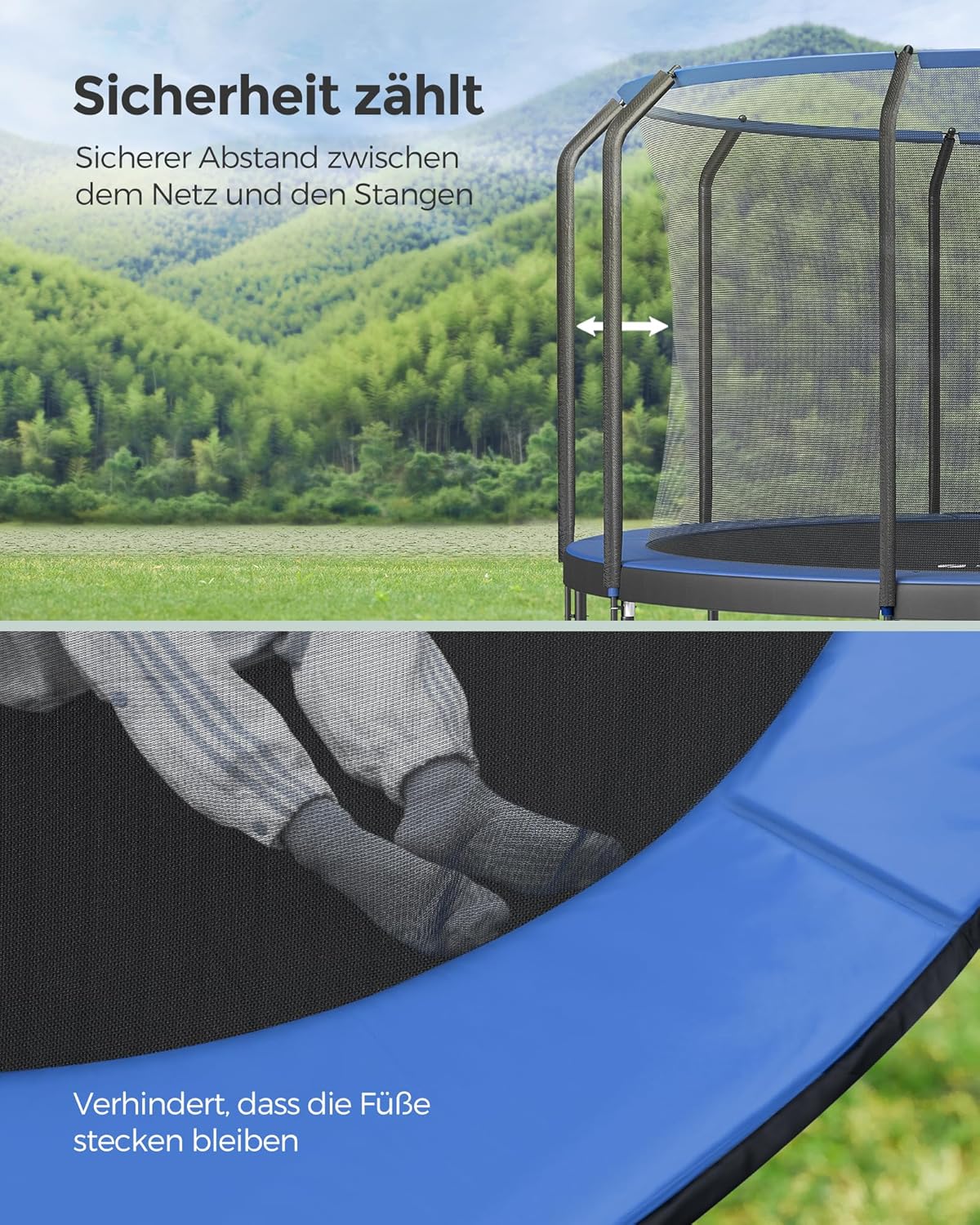 SONGMICS Trampolin Outdoor Ø 427 cm. rundes Gartentrampolin mit Sicherheitsnetz und Leiter. Randabdeckung. gepolstertes Gestell. für Kinder