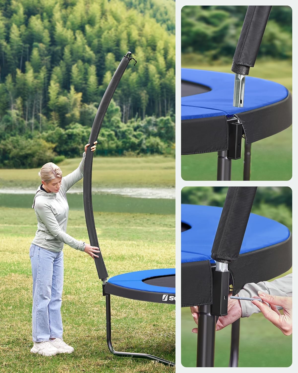 SONGMICS Trampolin Outdoor Ø 366 cm. rundes Gartentrampolin für Kinder mit Sicherheitsnetz. Randabdeckung. Leiter und gepolsterten Stangen