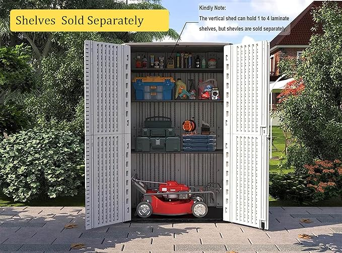 HOMSPARK Cobertizo de almacenamiento vertical resistente a la intemperie, gabinete de almacenamiento al aire libre de doble capa multiusos para patios traseros y accesorios de patios, (50 pulgadas de largo x 29 pulgadas de ancho x 82 pulgadas de alto