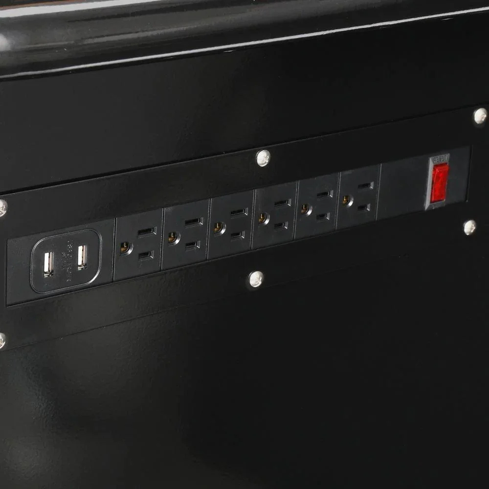 62-inch 14-drawer mobile workbench, solid wood top, black