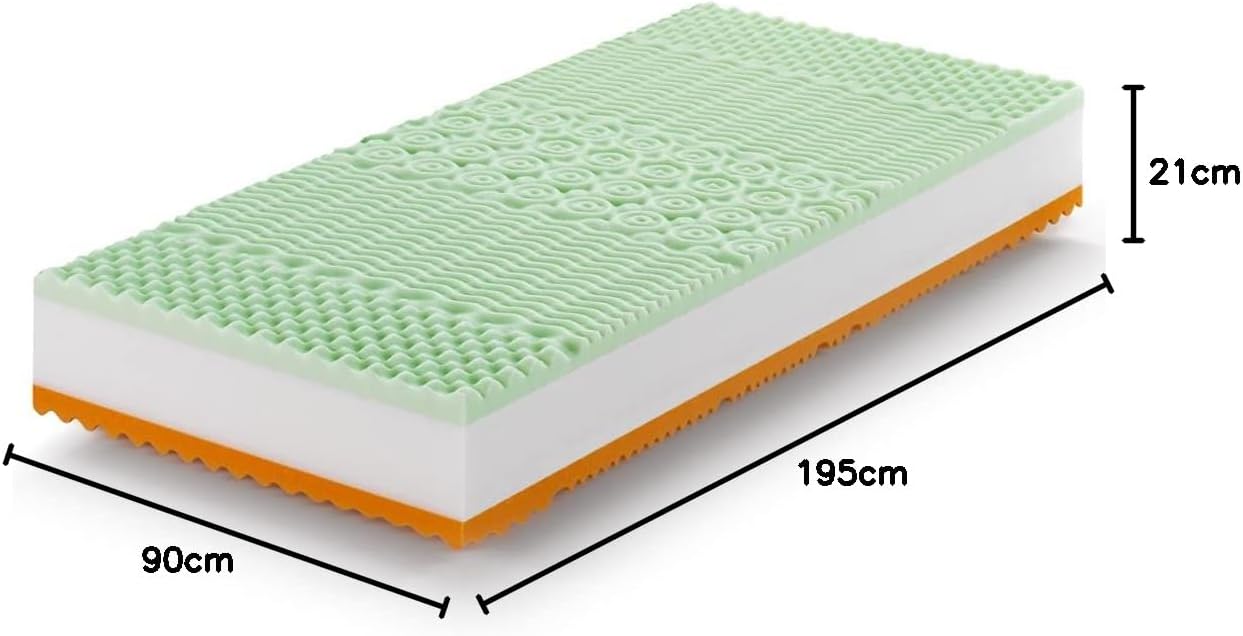 Marcapiuma Rainbow Plus Single Mattress Memory Organic 90 x 195 cm Height 22 cm - H3 Hardness Medical Device Silver Cover Removable - Mite-Proof Anti-Allergic - 100% Made in Italy