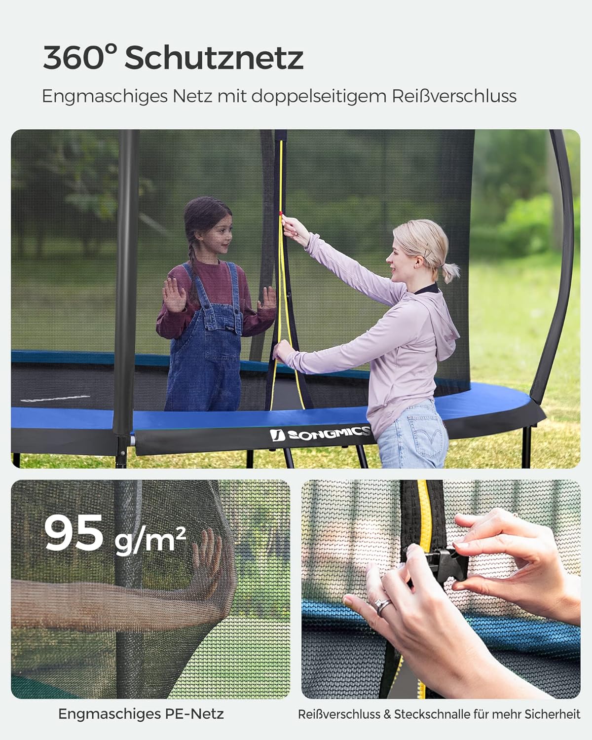 SONGMICS Trampolin Outdoor Ø 427 cm. rundes Gartentrampolin für Kinder mit Sicherheitsnetz. Randabdeckung. Leiter und gepolsterten Stangen