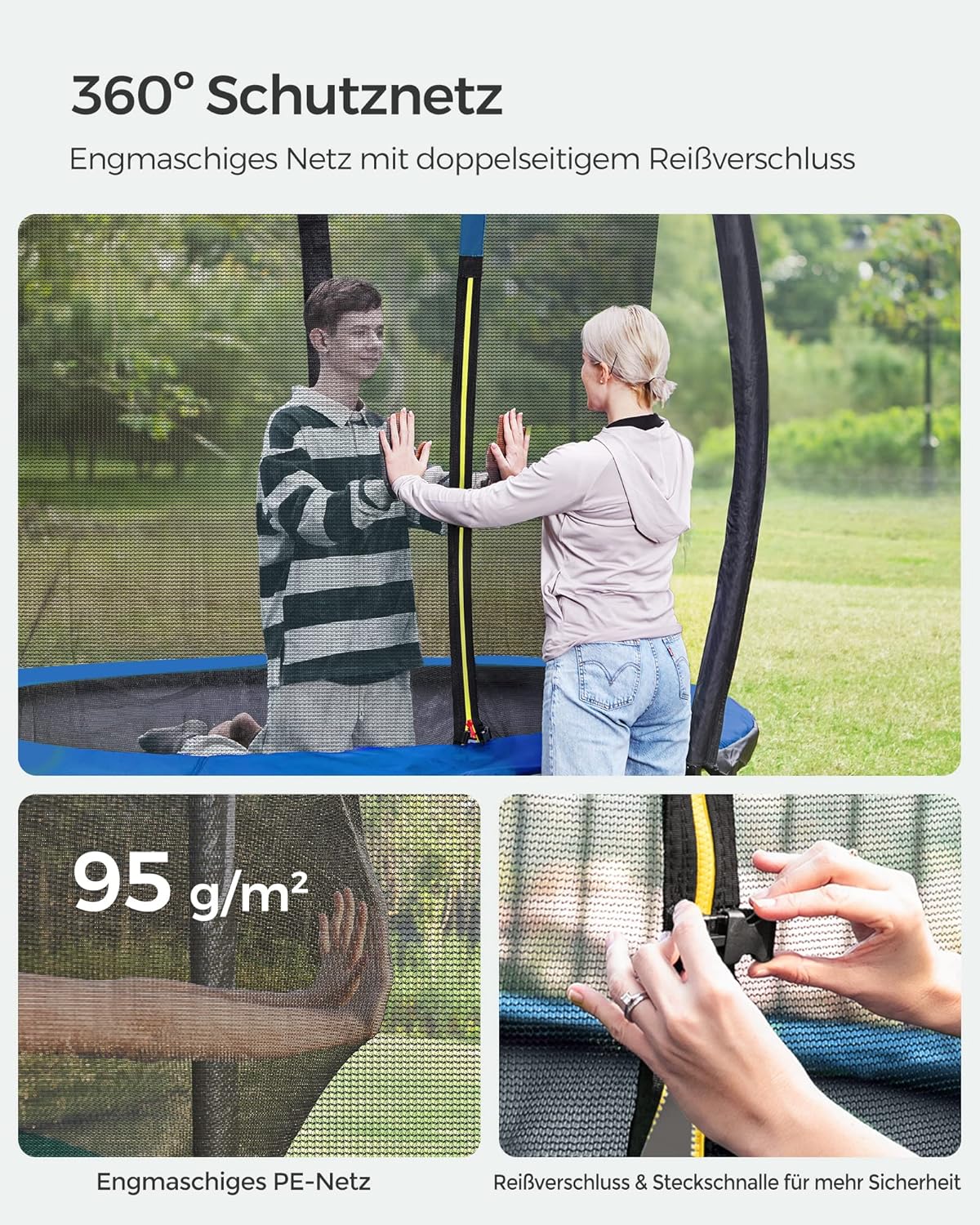 SONGMICS Trampolin Outdoor Ø 244 cm. rundes Gartentrampolin für Kinder mit Sicherheitsnetz. Randabdeckung. Leiter und gepolsterten Stangen