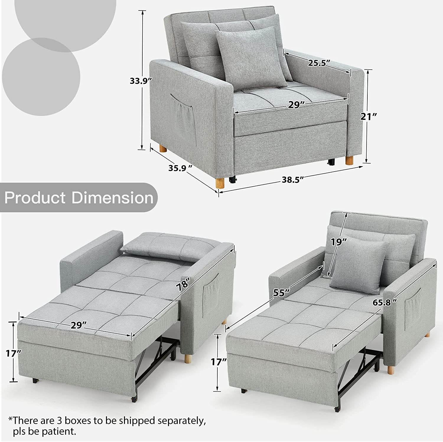 🔥 40 Inch 3-in-1 Convertible Chair Bed,Sofa Bed.