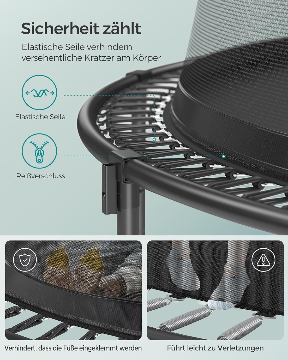 SONGMICS Federloses Trampolin Ø 366 cm. Trampolin Outdoor für Kinder. elastische Seile. Sicherheitsnetz mit Reißverschluss. Glasfaserstangen. sicher. geräuscharm