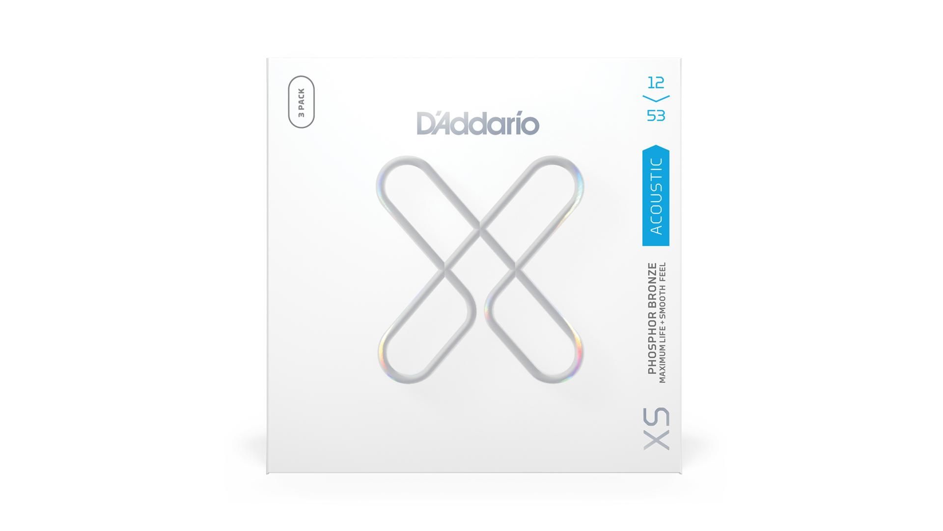 D'Addario 12-53 Regular Light, XS Phosphor Bronze Coated Acoustic Guitar Strings 3-Pack