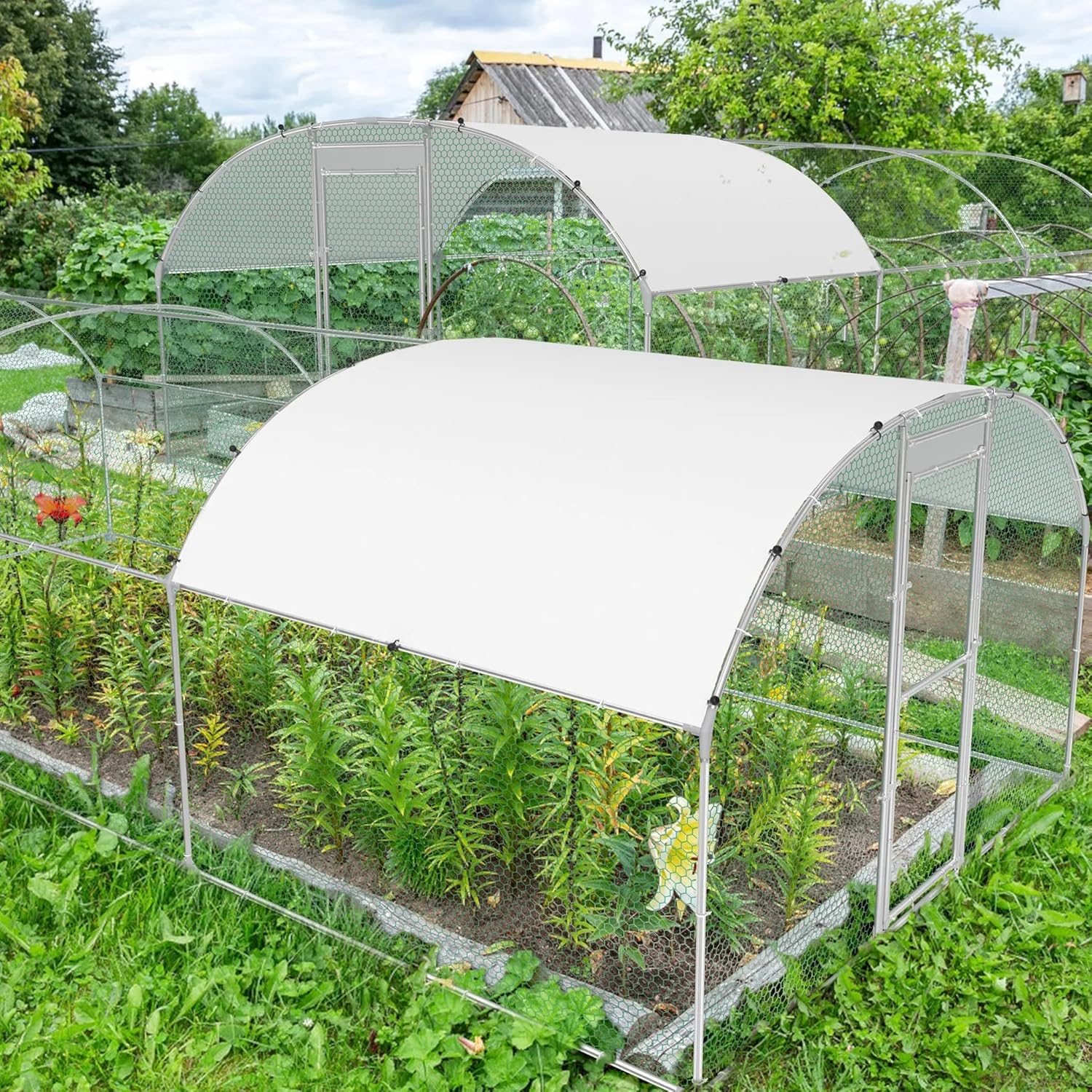 Hühnerstall Metall Freilaufgehege Freigehege. Geflügelstall Kleintiere. Verzinkter Stahlrahmen mit PE Dach. Bogenaufsatz (3x6m)