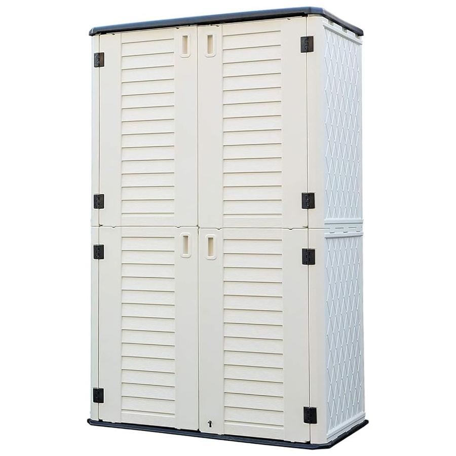 HOMSPARK Cobertizo de almacenamiento vertical resistente a la intemperie, gabinete de almacenamiento al aire libre de doble capa multiusos para patios traseros y accesorios de patios, (50 pulgadas de largo x 29 pulgadas de ancho x 82 pulgadas de alto