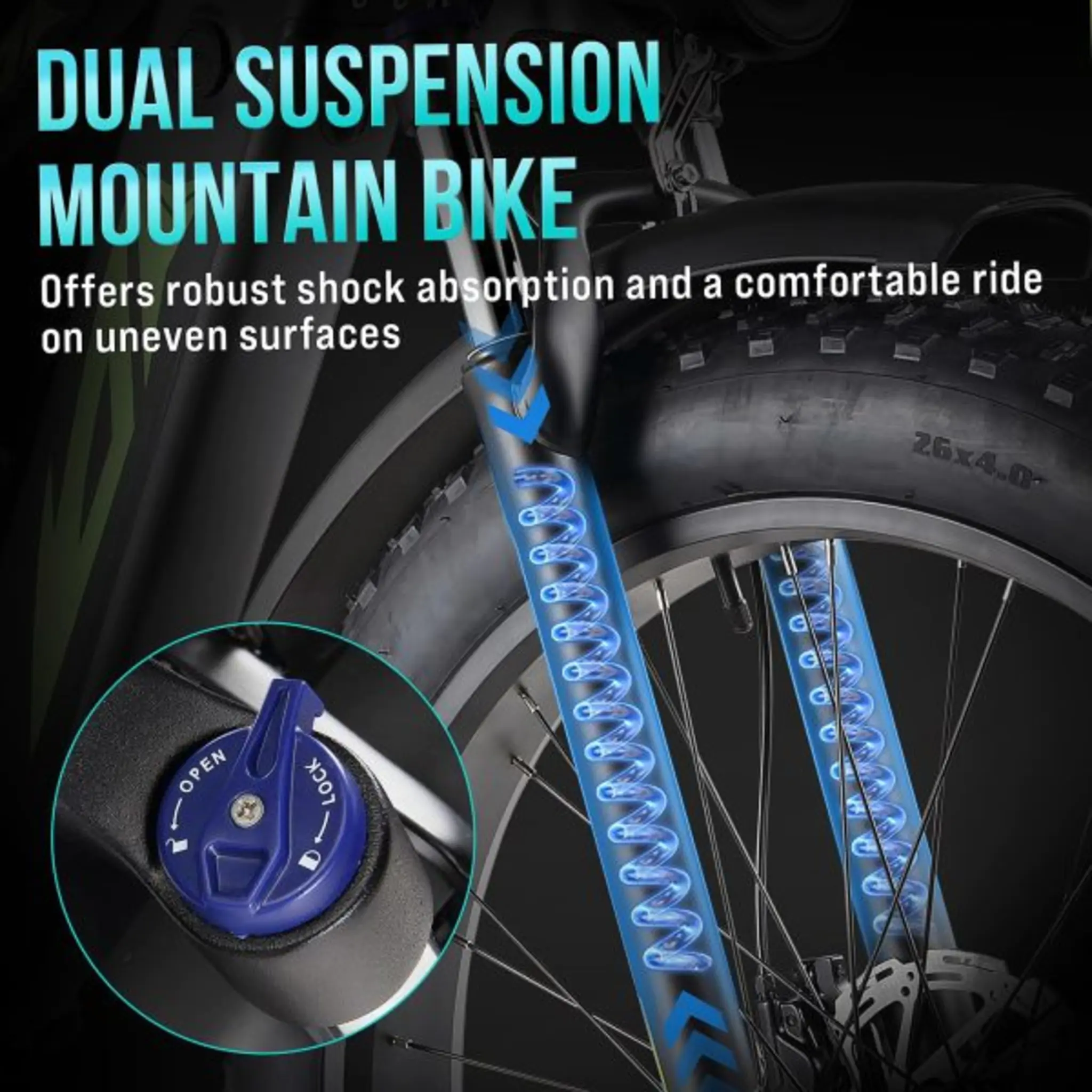 Electric Bike for Adults 1000W, 48V 17.5AH Battery Adult Electric Bicycles, 26 Fat Tire Full Suspension Ebike, 28MPH Mountain Beach E Bike, 7 Speed, 60Miles Range, UL Certified