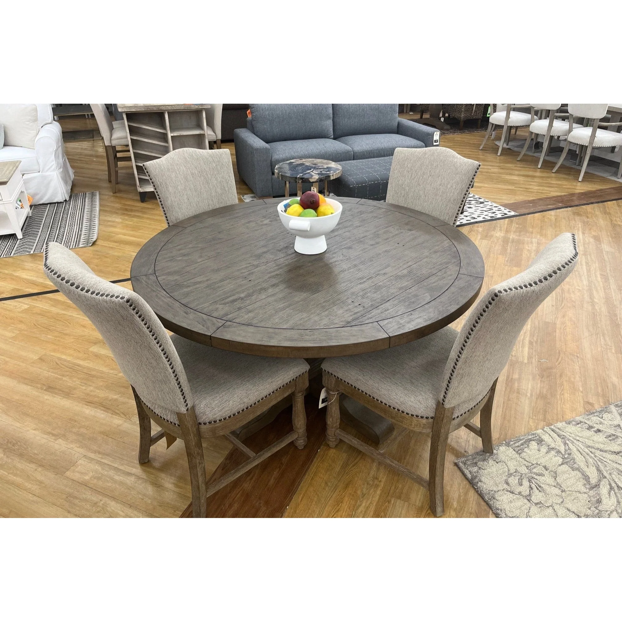 Caleb 5pc Dining Set (55 Round Dining Table +4 Upholstered Flagstaff Chairs)
