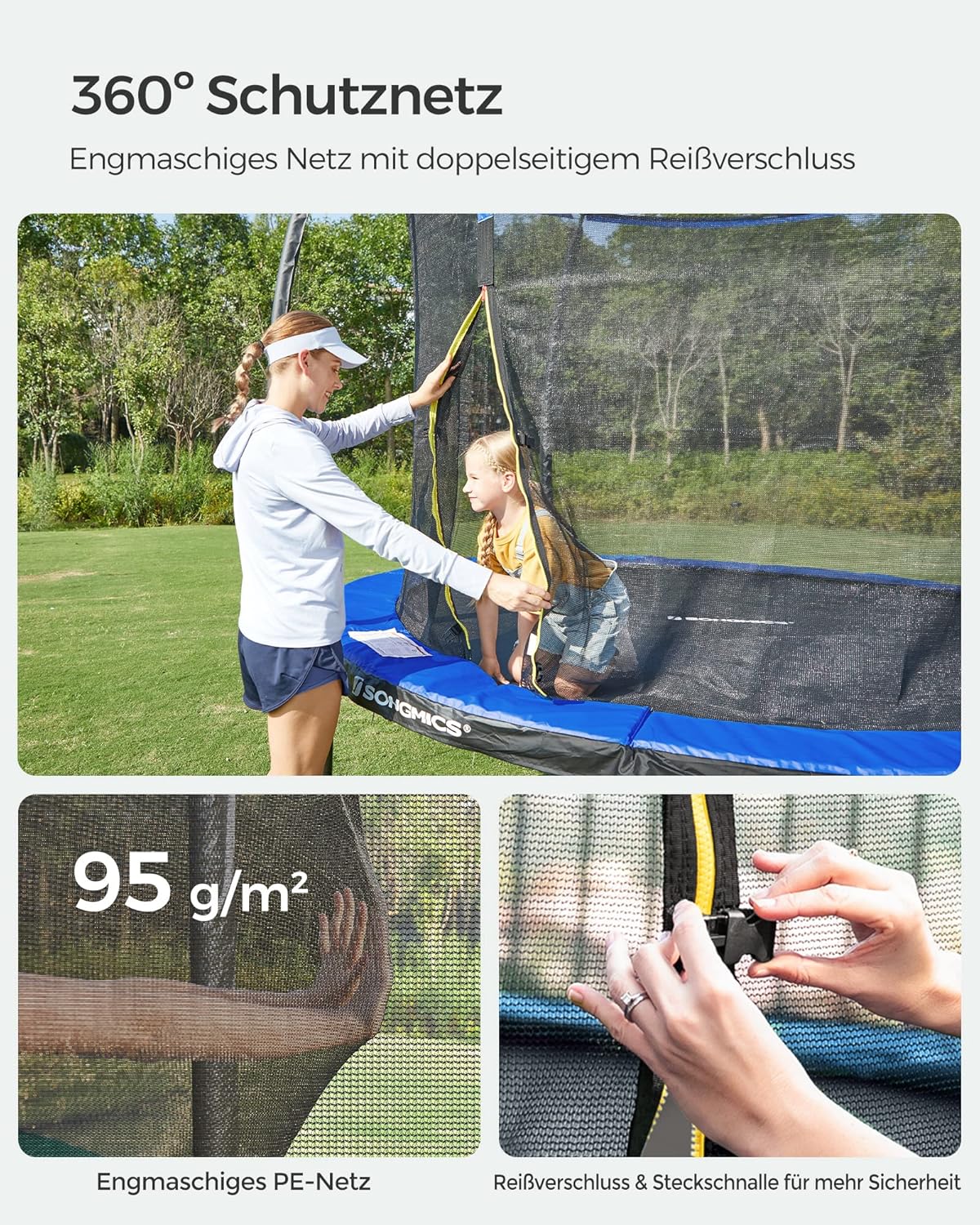 SONGMICS Trampolin Outdoor Ø 305 cm. rundes Gartentrampolin für Kinder mit Sicherheitsnetz. Randabdeckung. Leiter und gepolsterten Stangen