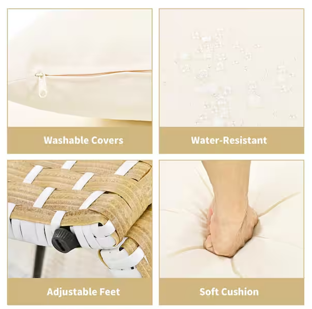 Metal Outdoor Sectional Sofa Set Rattan Daybed 2-Tone Weave Sunbed with Retractable Canopy and Removable Cushion