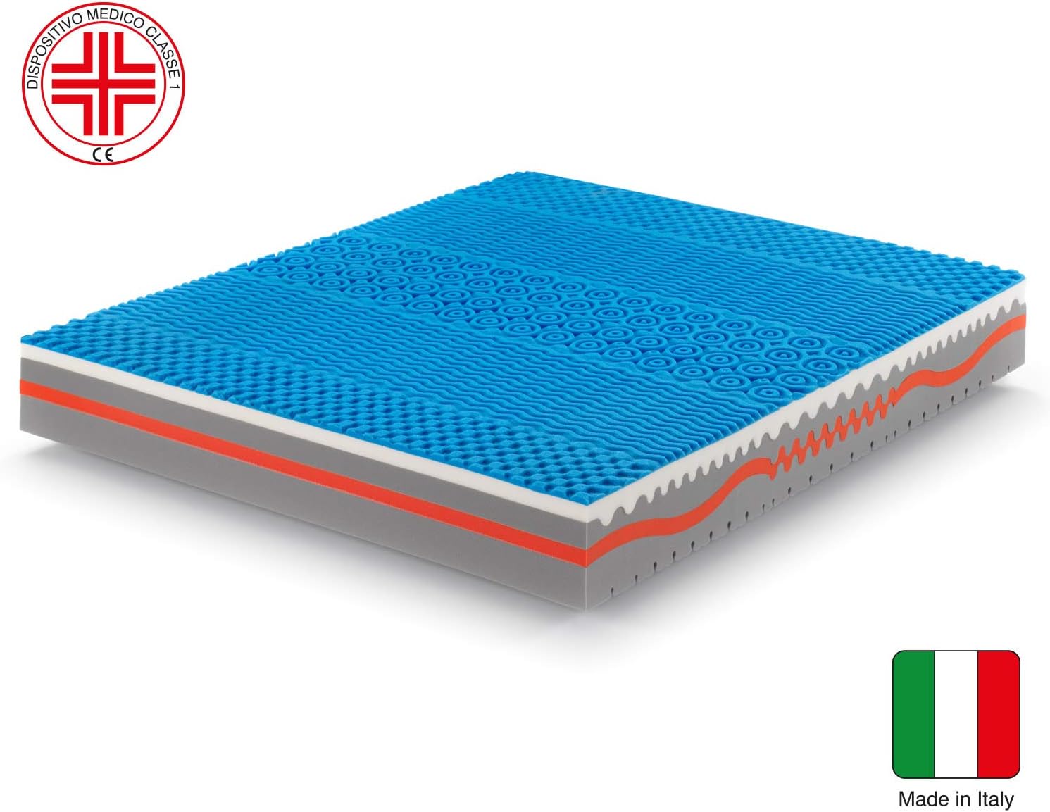 Marcapiuma - Double Mattress Sunshine Visco Foam 160 x 195 H 25 cm Orthopaedic H2 Medium 9 Zone Visco Mattress Removable Cover Silver and Carbon Fibre Against Mites Breathable Made in Italy