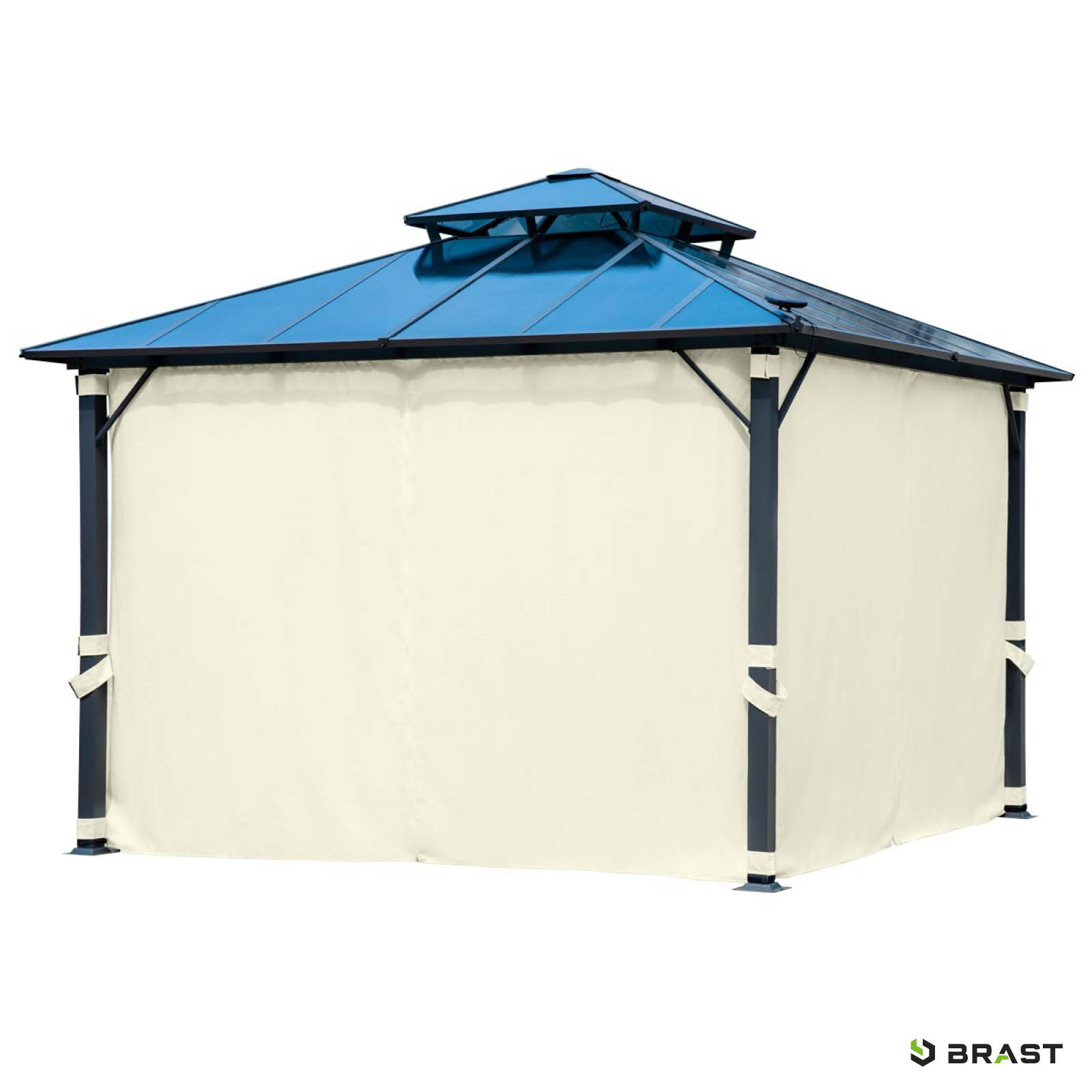 BRAST Alu Pavillon PAGODE 3.5x3.5m beige mit Moskitonetz & LED-Beleuchtung