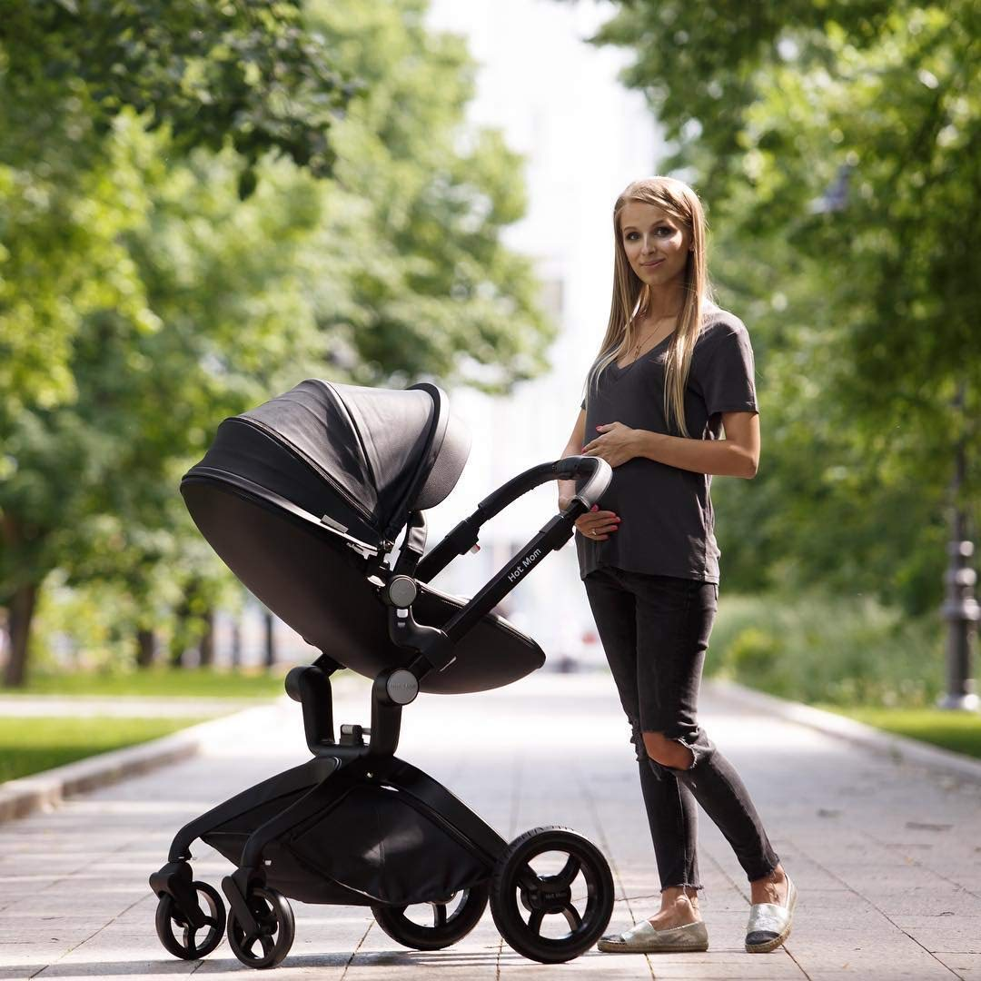 Hot Mom Baby Stroller: Baby Carriage with Adjustable Seat Height Angle and Four-Wheel Shock Absorption,Reversible,High Landscape and Fashional Pram