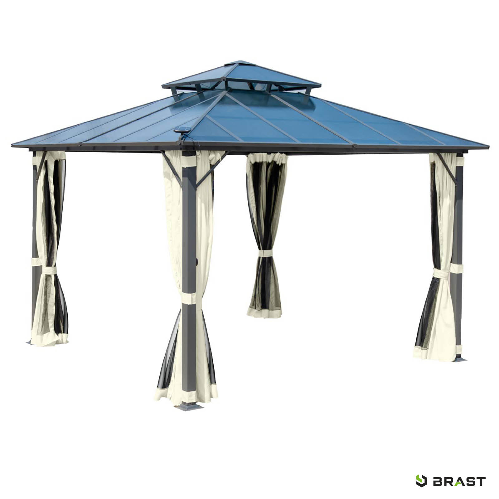 BRAST Alu Pavillon PAGODE 3.5x3.5m beige mit Moskitonetz & LED-Beleuchtung