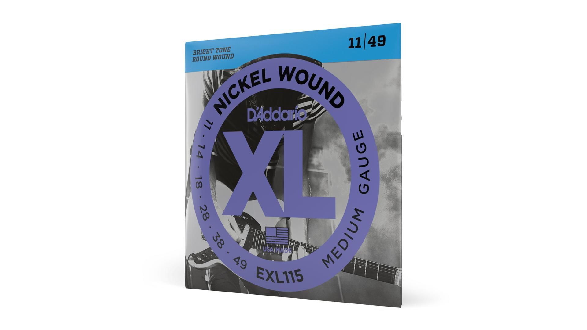 D'Addario EXL115 Nickel Wound Electric Guitar Strings, Medium/Blues-Jazz Rock, 11-49