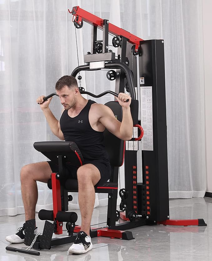 Multifunctional Home Gym System Workout Station with Leg Extension and Preacher Curl, 122.5LB Weight Stack, Multiple Options, Multiple Packages