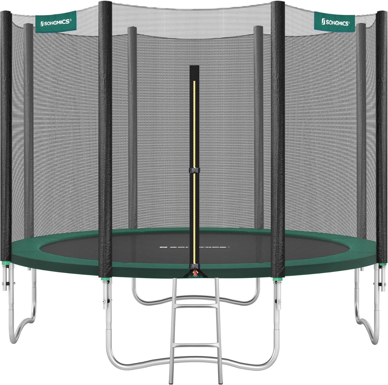 SONGMICS Trampolin Outdoor Ø 305 cm. rundes Gartentrampolin mit Randabdeckung. mit Sicherheitsnetz. mit Leiter und gepolsterten Stangen