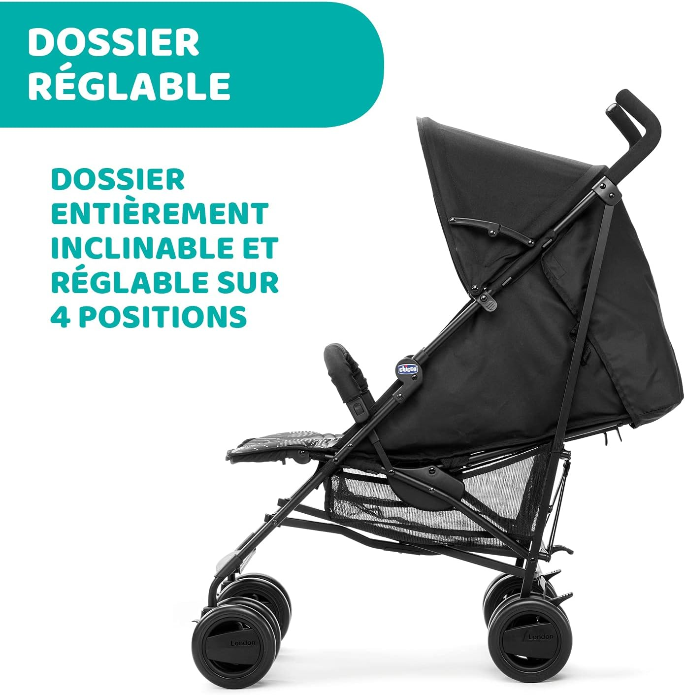 Chicco London Up Lightweight and Compact Stroller, Reclining Backrest with Protective Arc, Umbrella Folding - from Birth to 15 Kg - Matrix